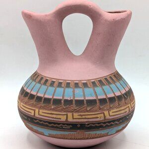 Navajo Wedding Vase Hand Etched Terra Cotta Pink Pottery Signed 5.5"